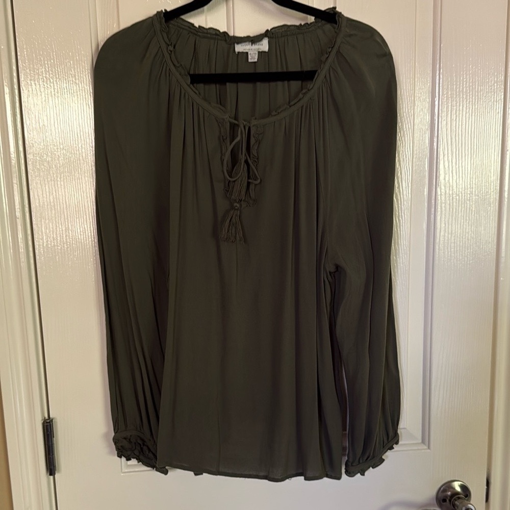Lucky Brand Olive Green Long Sleeve Tie Front Blouse XL - Picture 10 of 10